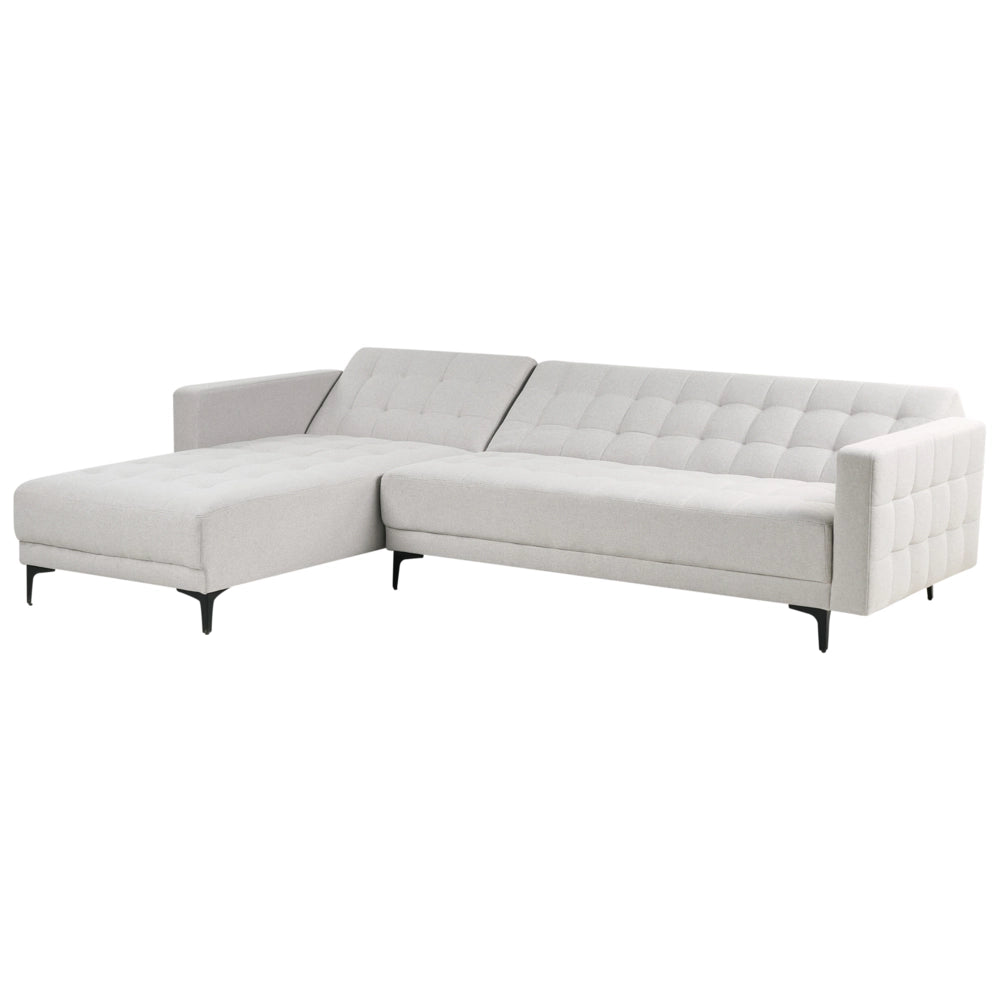 Divano letto angolare in tessuto grigio chiaro capitonné in tessuto moderno a L componibile versione destra