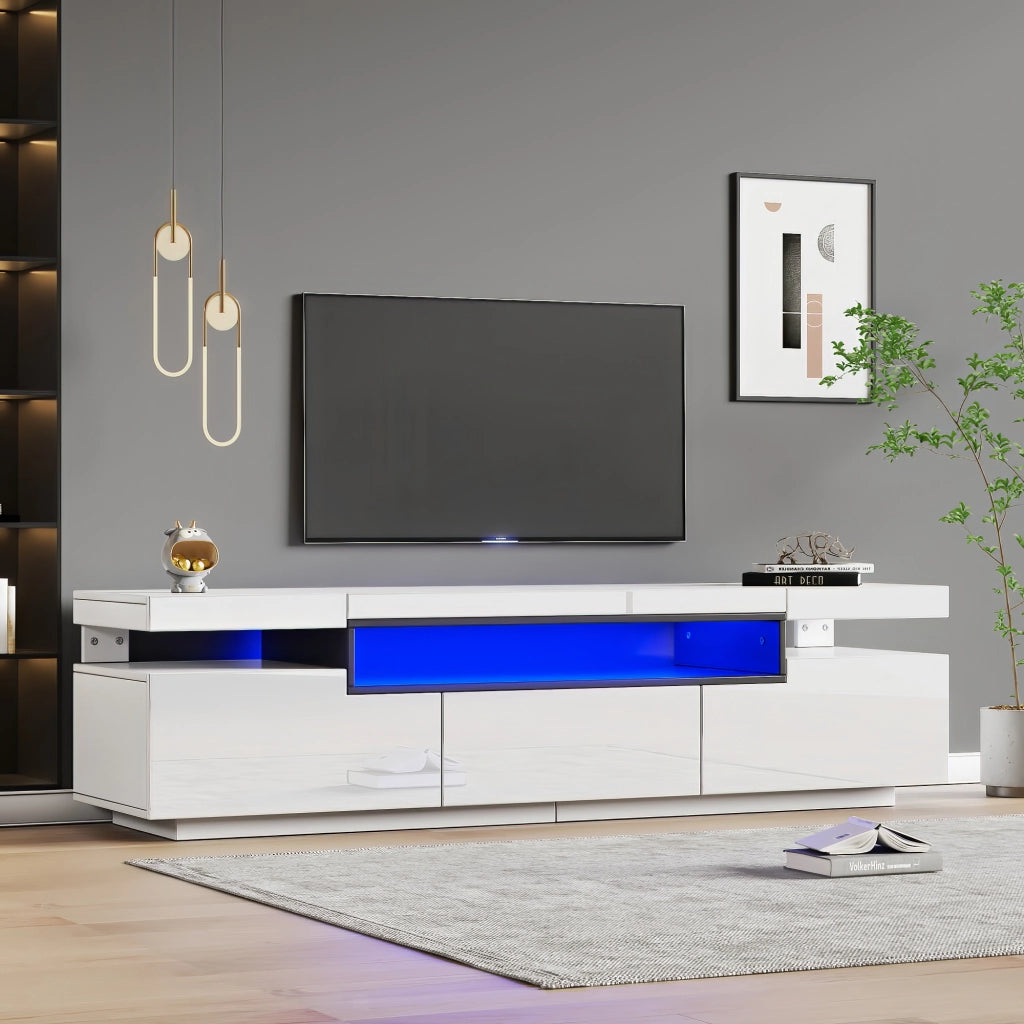 Mobile TV Lucido ¨C MINIMAL ¨C Bianco, LED 16 Colori, 3 Cassetti, 160x39x42 cm