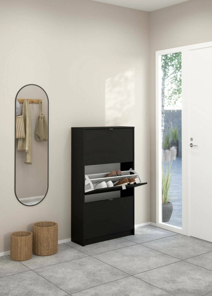 Scarpiera Irina, Mobile portascarpe, Armadio da ingresso multiuso, Mobiletto per calzature, 70x24 h124 cm, Nero