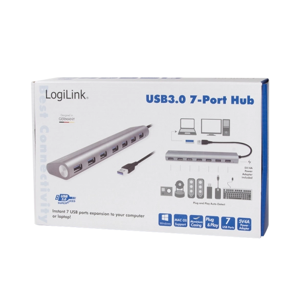 Hub USB 3.2 SuperSpeed 7 porte Alluminio Silver