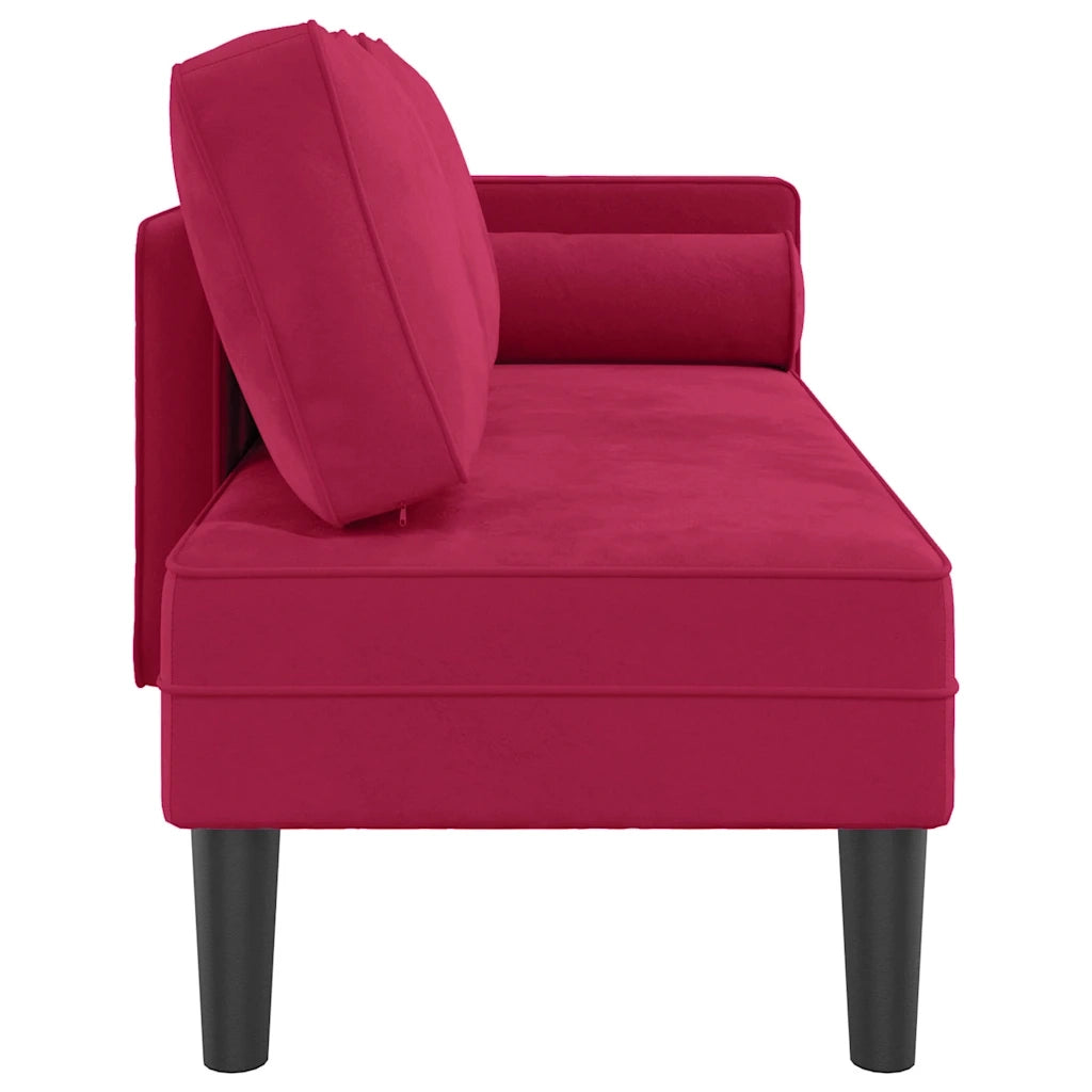 Chaise Lounge con Cuscini Rosso Vino in Velluto