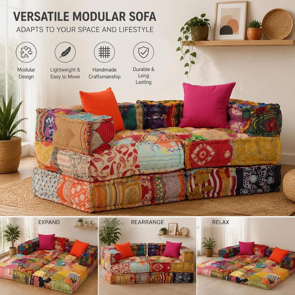 2-seater Modular Pouf Patchwork Fabric