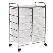 Carrello cassettiera multiuso con 15 cassettiera in plastica da cucina Contenitore con ruote Trasparente-Armadi da ufficio