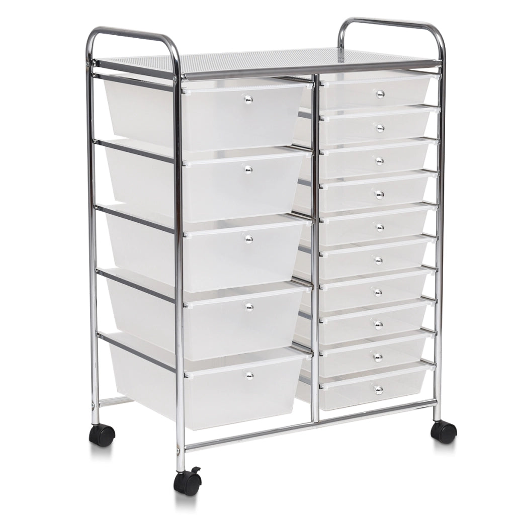 Carrello cassettiera multiuso con 15 cassettiera in plastica da cucina Contenitore con ruote Trasparente-Armadi da ufficio