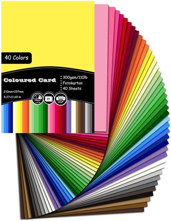 Papier per Knutselen a Carta Colorata 40 Velli - 40 Colori - 300 g/m² - Fotokarton - 21 x 29,7 cm