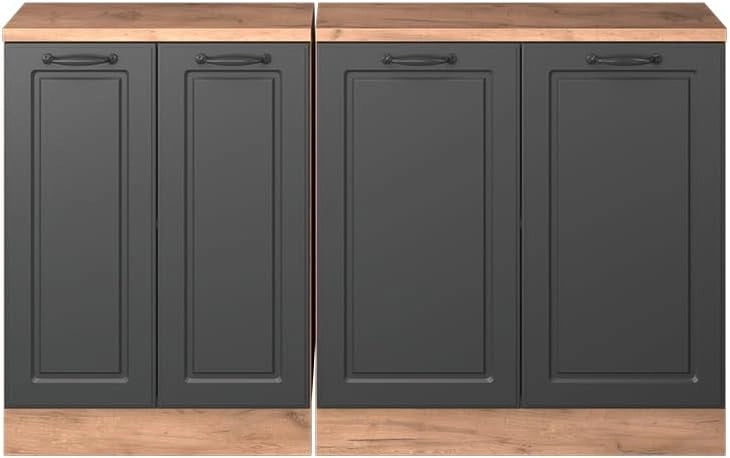 Set di mobili sottotetto Rion, Antracite casa di campagna, 140 cm Set di 2 carcasse armadio profondità 60 cm, adatto per il salvaspazio sotto tetti spioventi