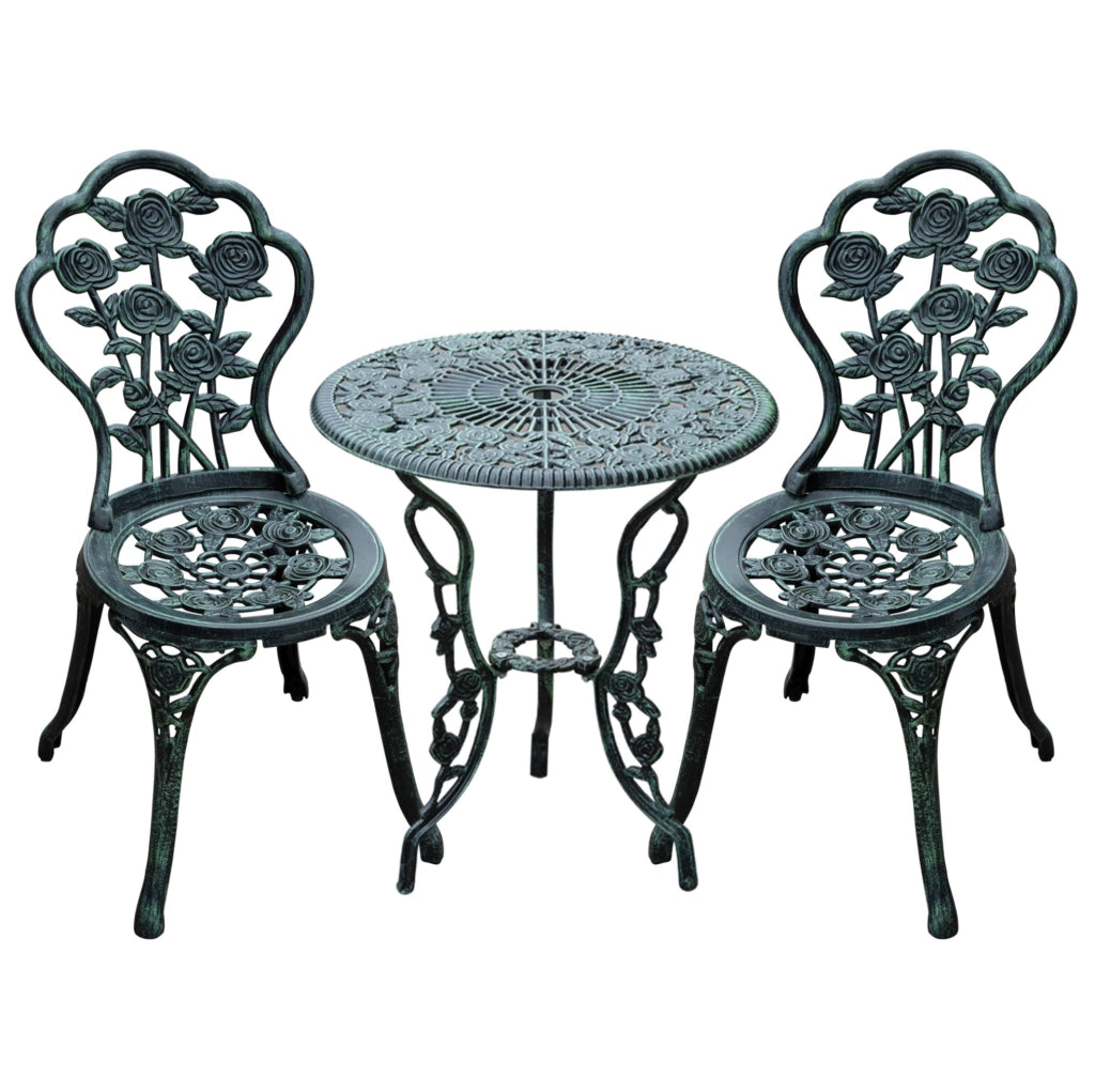 Set bistrot da giardino 3 pezzi verde antico in alluminio