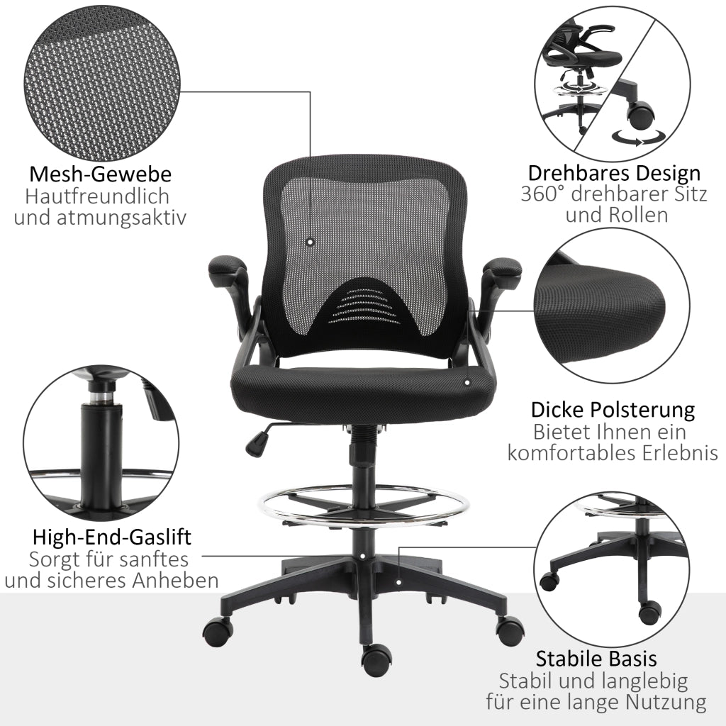 Sedia da ufficio girevole con poggiapiedi ¨C Xylo ¨C Nero, acciaio, 64x60x106-126cm