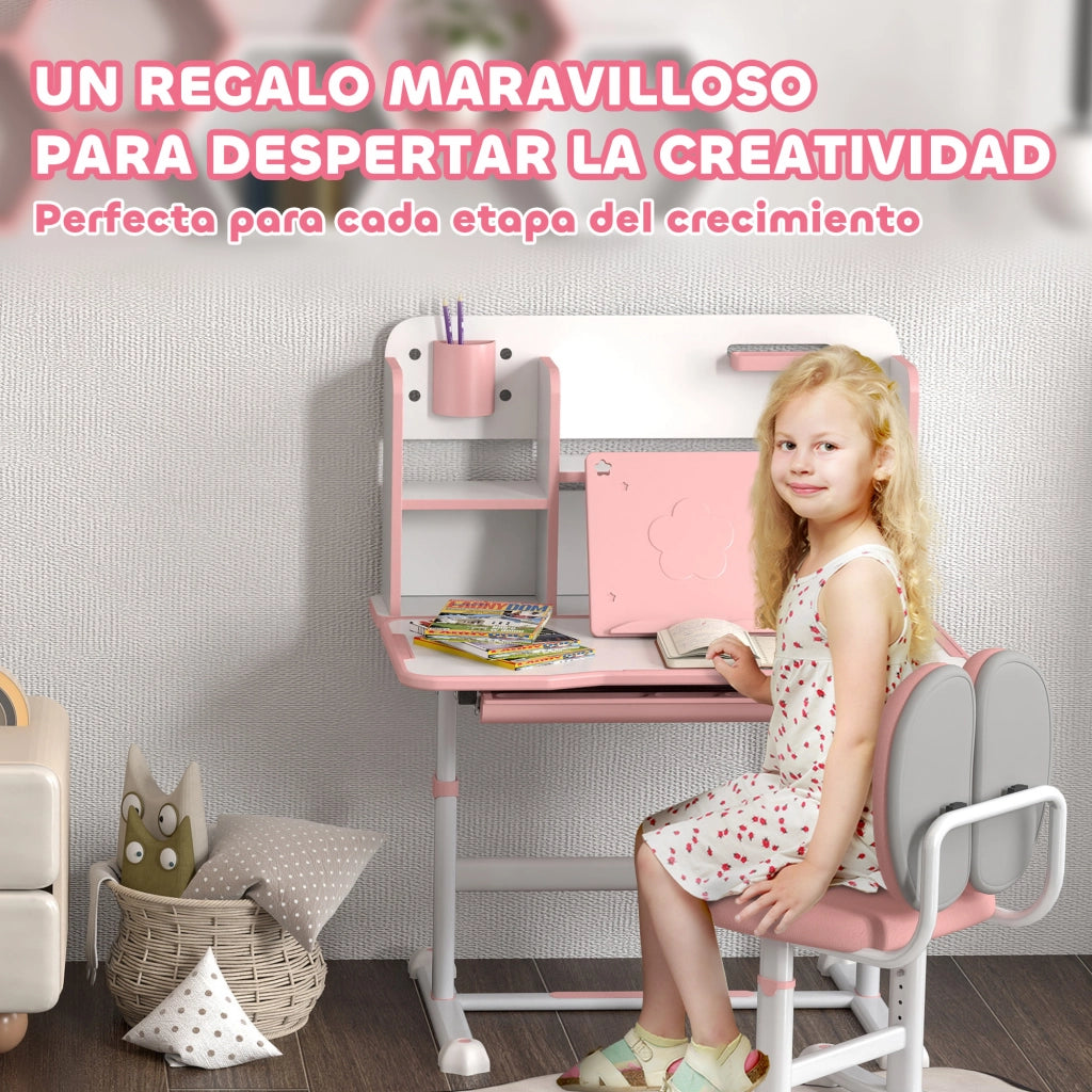 Scrivania Bambini con Sedia Regolabile ¨C zephmum ¨C Rosa 80x55x107,5 cm