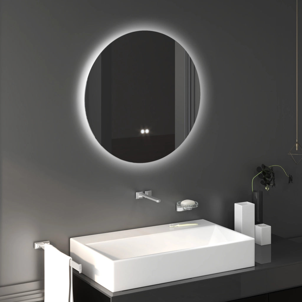 Specchio da bagno LED rotondo con antibu¨¦e ¨C zephmum ¨C grigio 70 cm