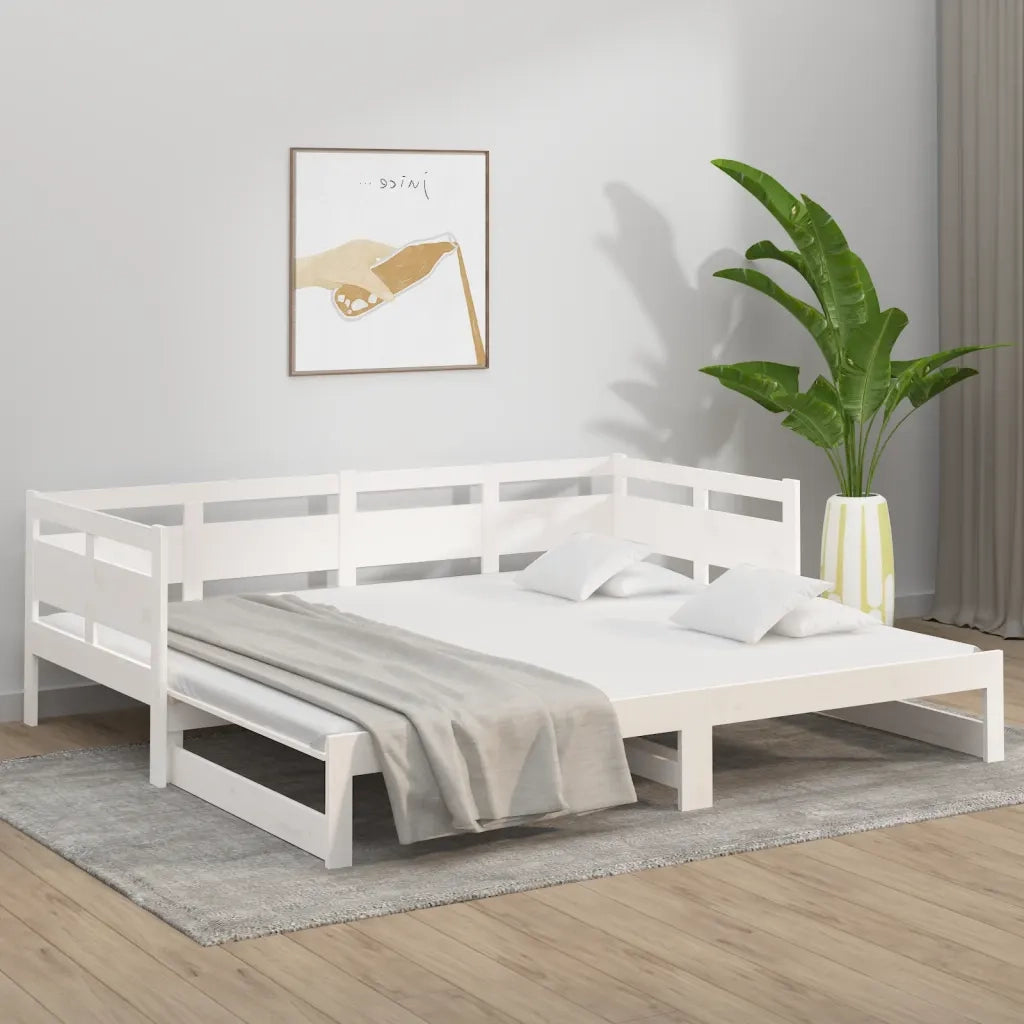 Dormeuse Estraibile Bianca Legno Massello di Pino 2x(80x200) cm 820318