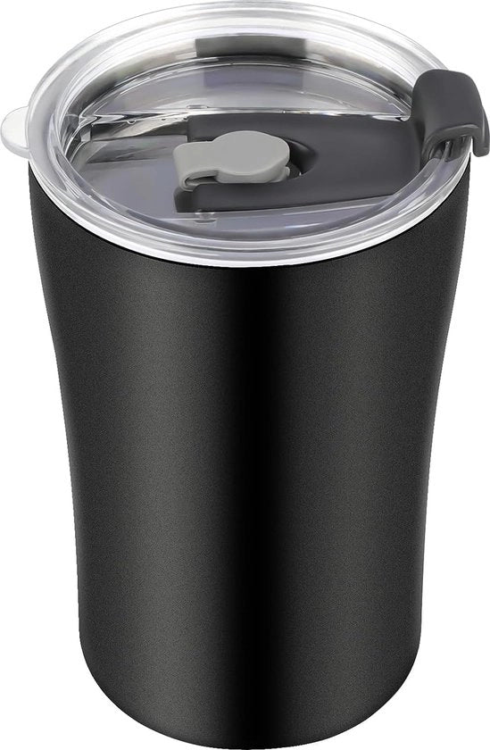 Moka doppia isolata, moka isolante, moka ufficio, capacità 260 ml, utilizzabile con cucchiaino (nero)