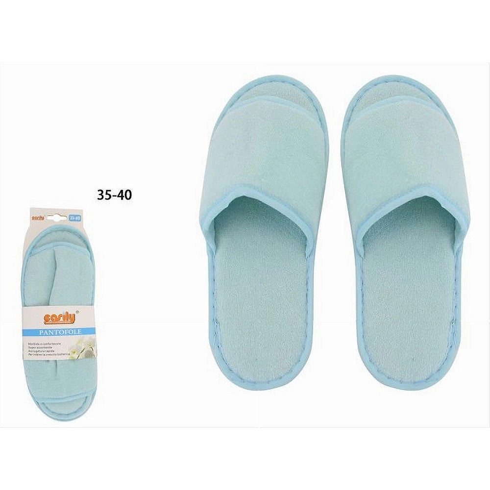 Trade Shop - Coppia Pantofole Ciabatte Bagno Tessuto Azzurro Taglia 35-40 Stanza Hotel 79676 -