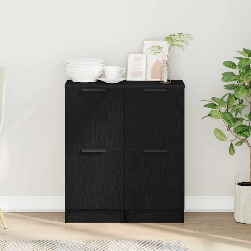 Credenza 2 pcs Rovere Nero 30 x 30 x 70 cm Legno multistrato 862099