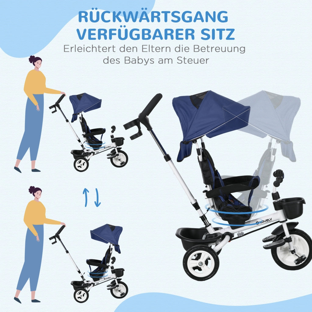Triciclo per Bambini 6-in-1 con Spingi ¨C Zephmum ¨C Blu