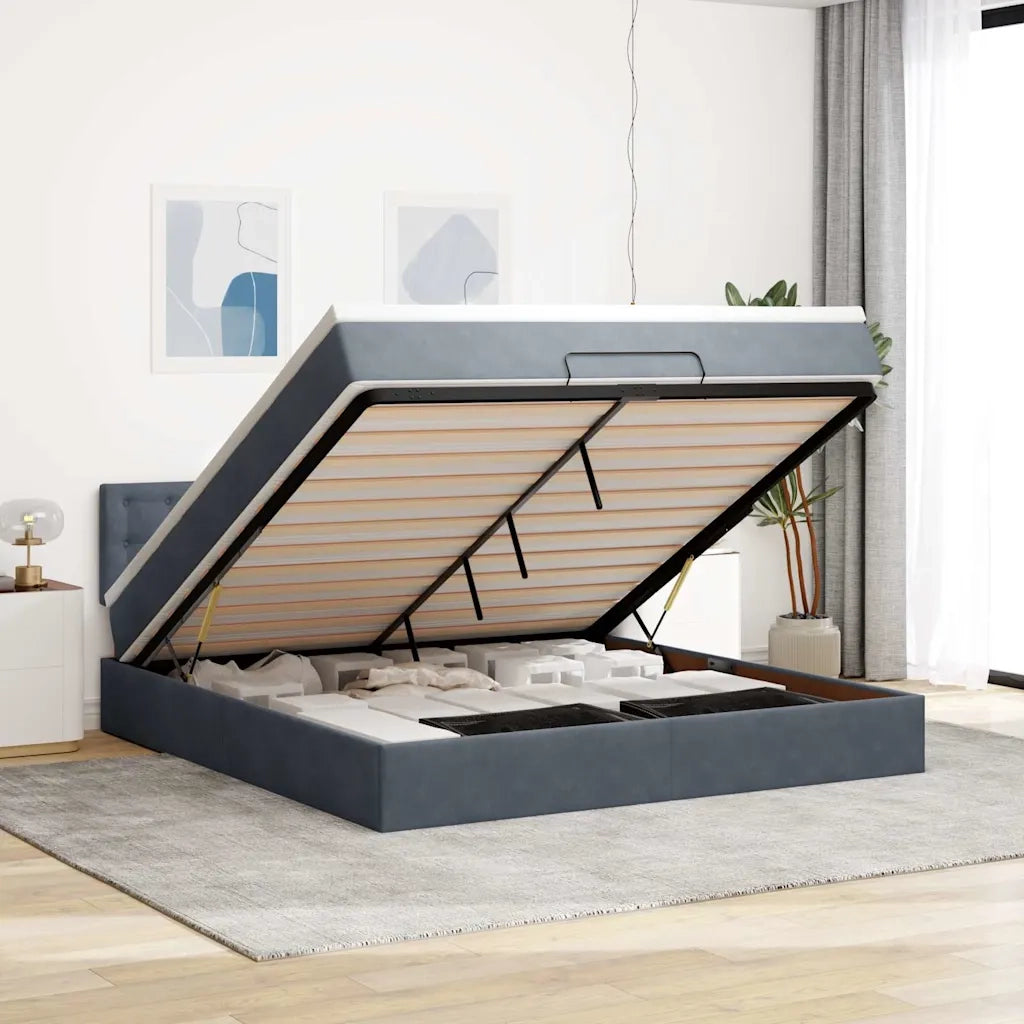 Struttura Letto Pouf con Materasso 160x200 cm in Velluto