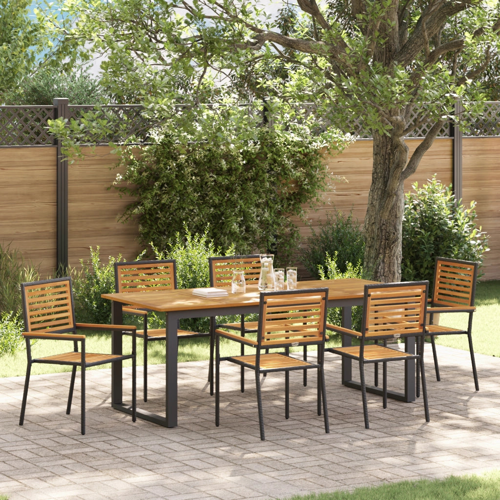 Set da Pranzo da Giardino da 7 Pezzi in Rattan Poliestere Nero e Acacia