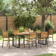 Set da Pranzo da Giardino da 7 Pezzi in Rattan Poliestere Nero e Acacia