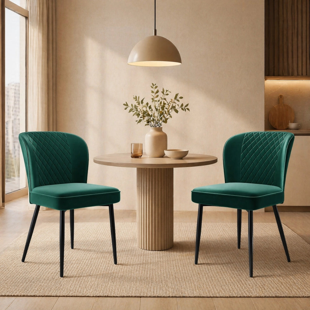 SEDIA DA PRANZO Set da 2 pezzi Verde in velluto con gambe in metallo