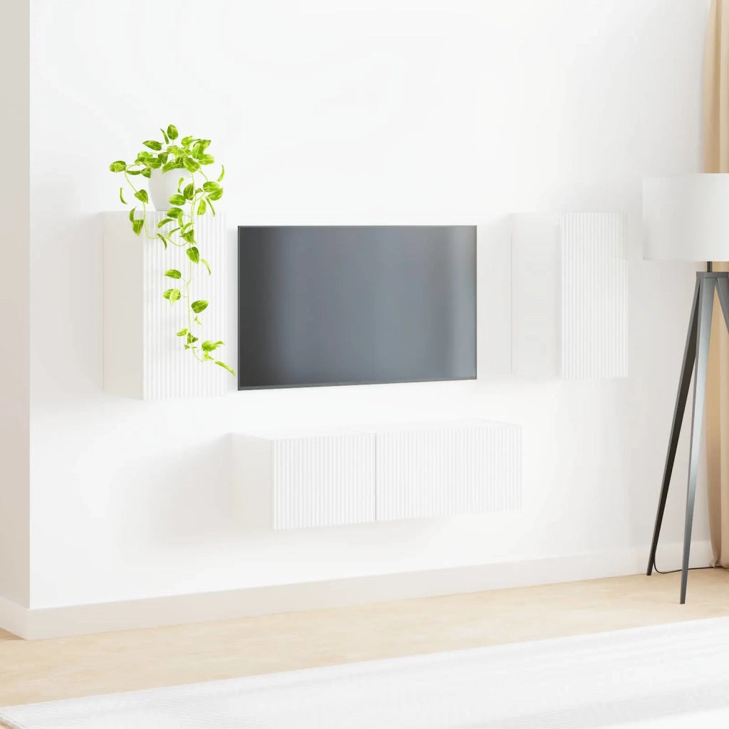 Set di Mobiletto da TV a Parete 4 pcs Bianco Lucido 3408911