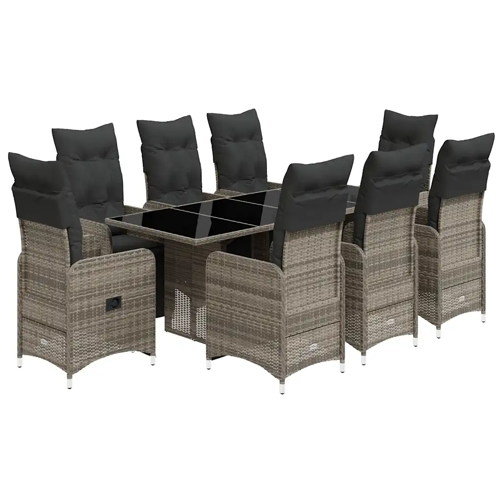 Set Bistrò da Giardino 9 pz con Cuscini in Polyrattan Grigio 3277172