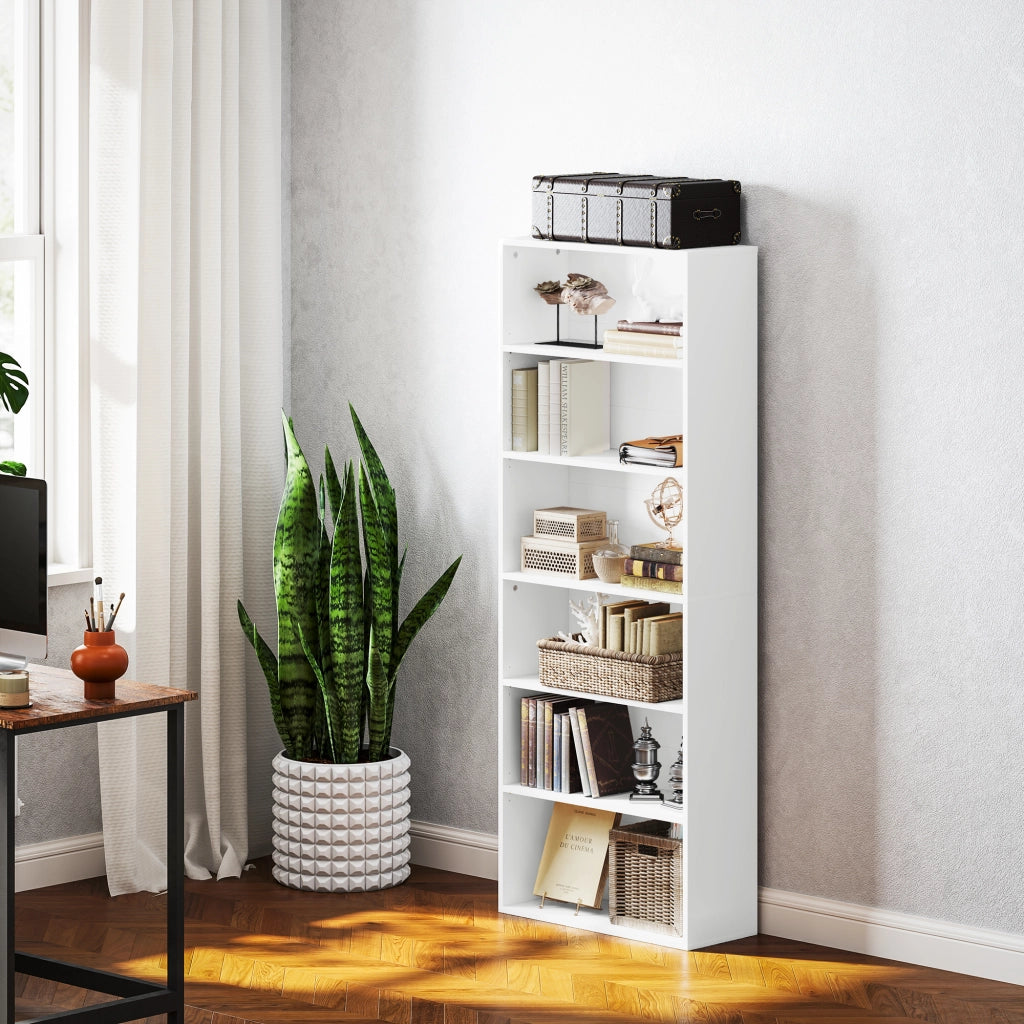 Libreria 6 livelli con ripiani regolabili ¨C zephmum ¨C bianco 60x24x158.5 cm