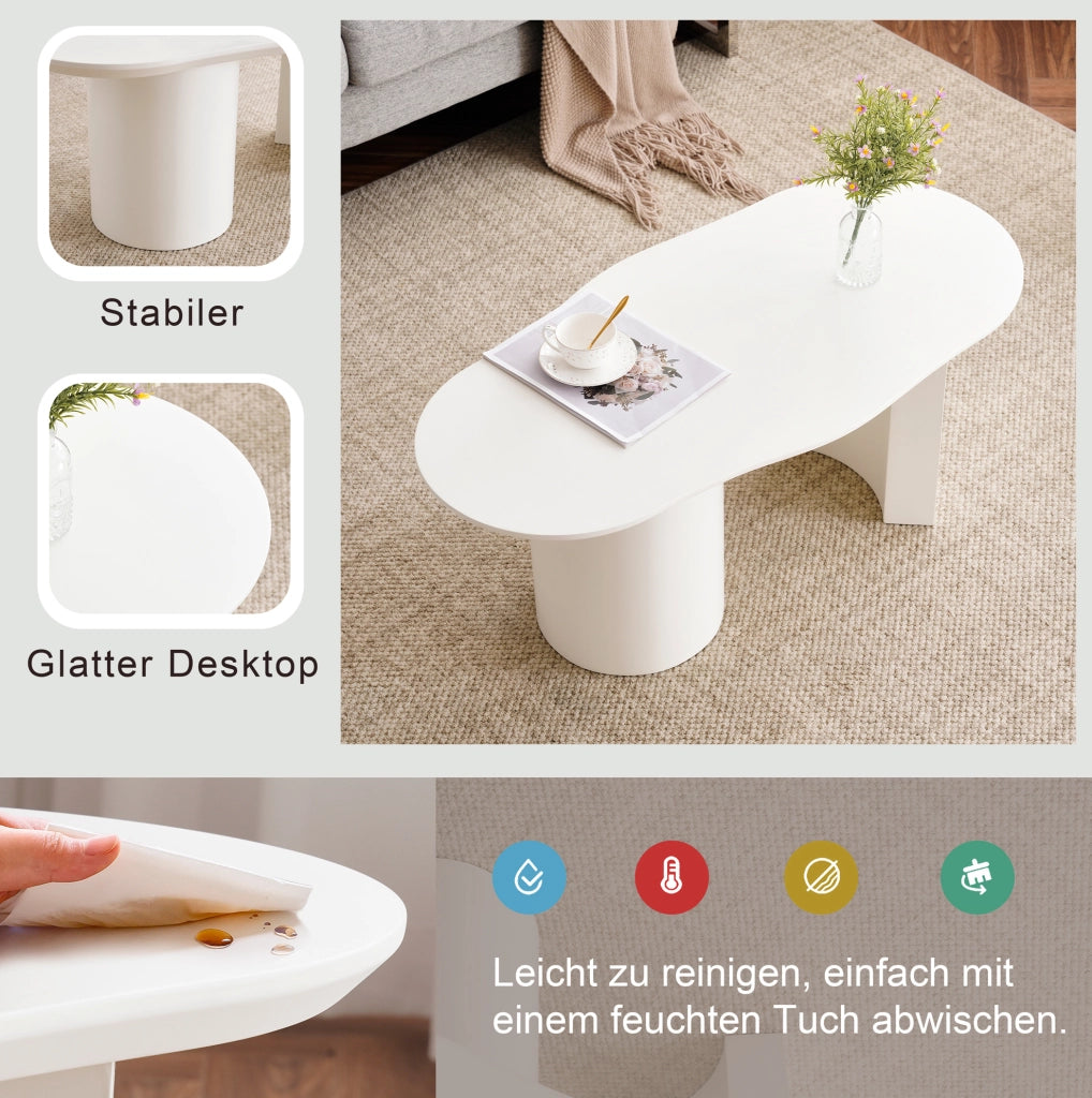 Tavolino da caffè bianco irregolare da 100 cm in MDF laccato