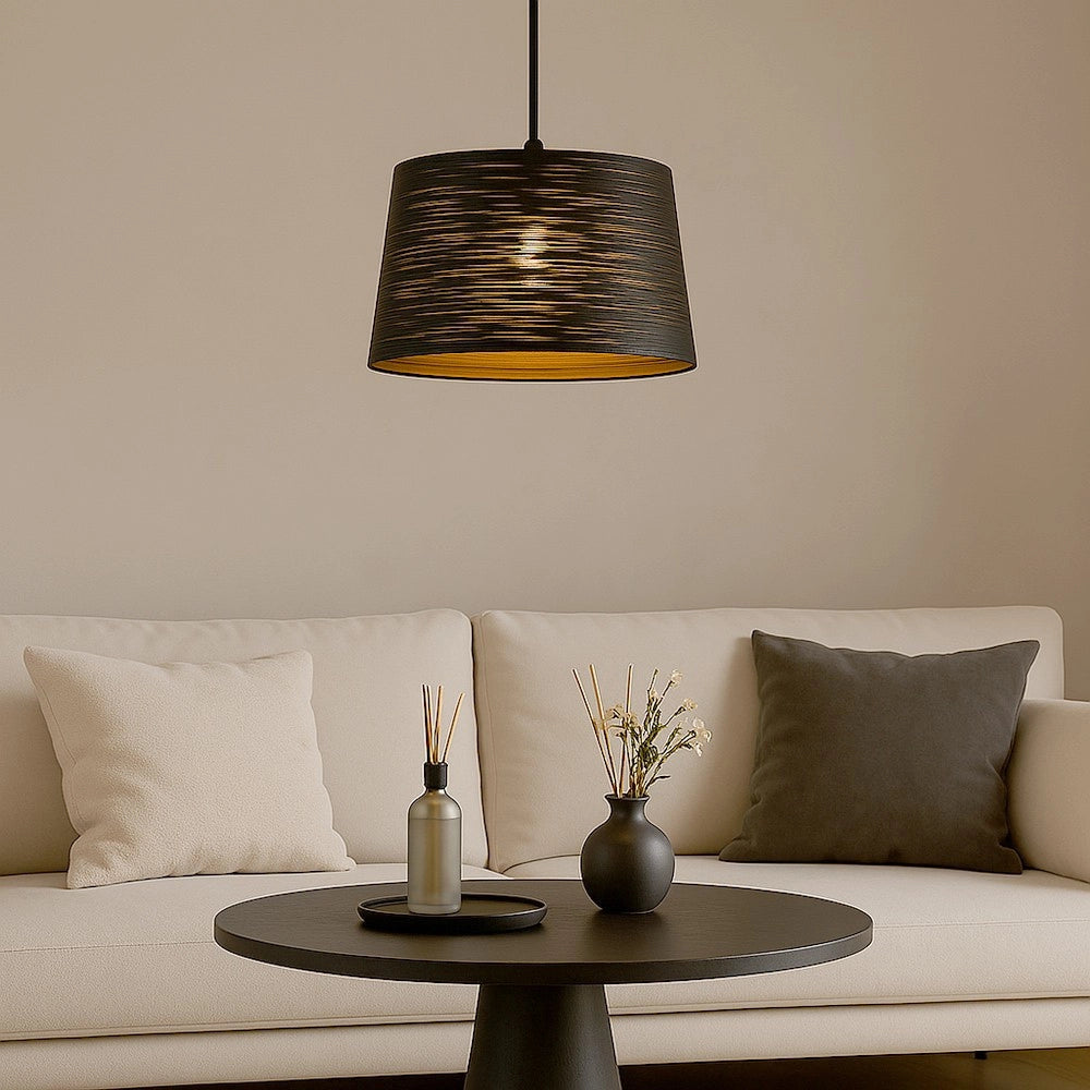 Trade Shop - Lampadario Minimal A Sospensione In Metallo Opaco Con Interno Ramato Attacco E27 Ip20 A73 - Nero