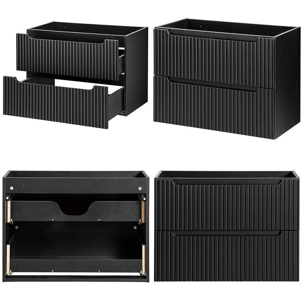 Mobile Sottolavabo da Parete NEWPORT con 2 Cassetti e Armadietto 80 x 60 x 40 cm - Nero / Effetto Rovere [en.casa]