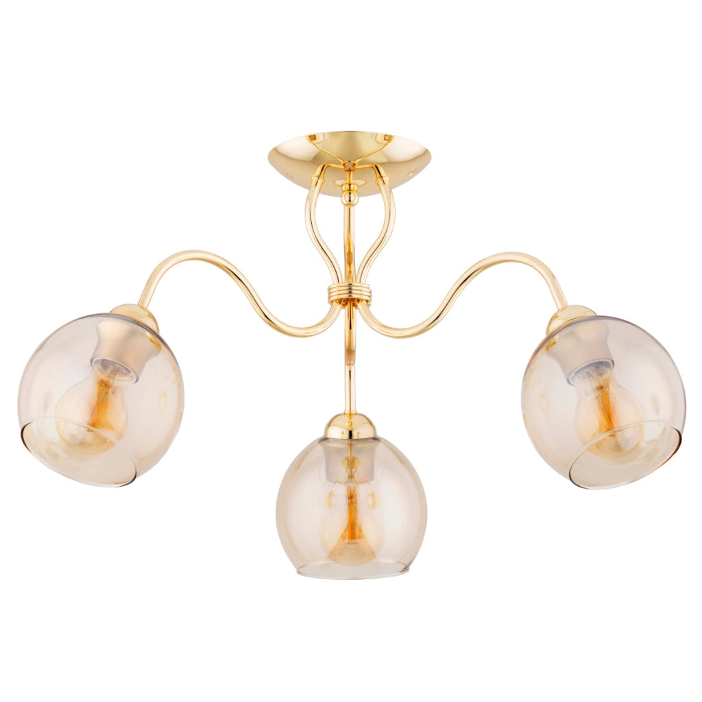 Plafoniera glamour ARIEL oro vetro ambra 3xE27 Alfa
