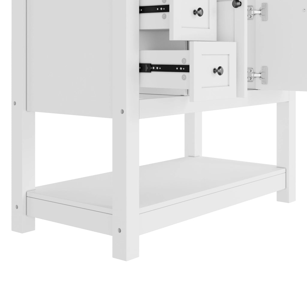 Mobile sottolavabo con lavabo in ceramica, 6 cassetti, 1 cassetto ribaltabile, ante e vani aperti, per bagno, bianco