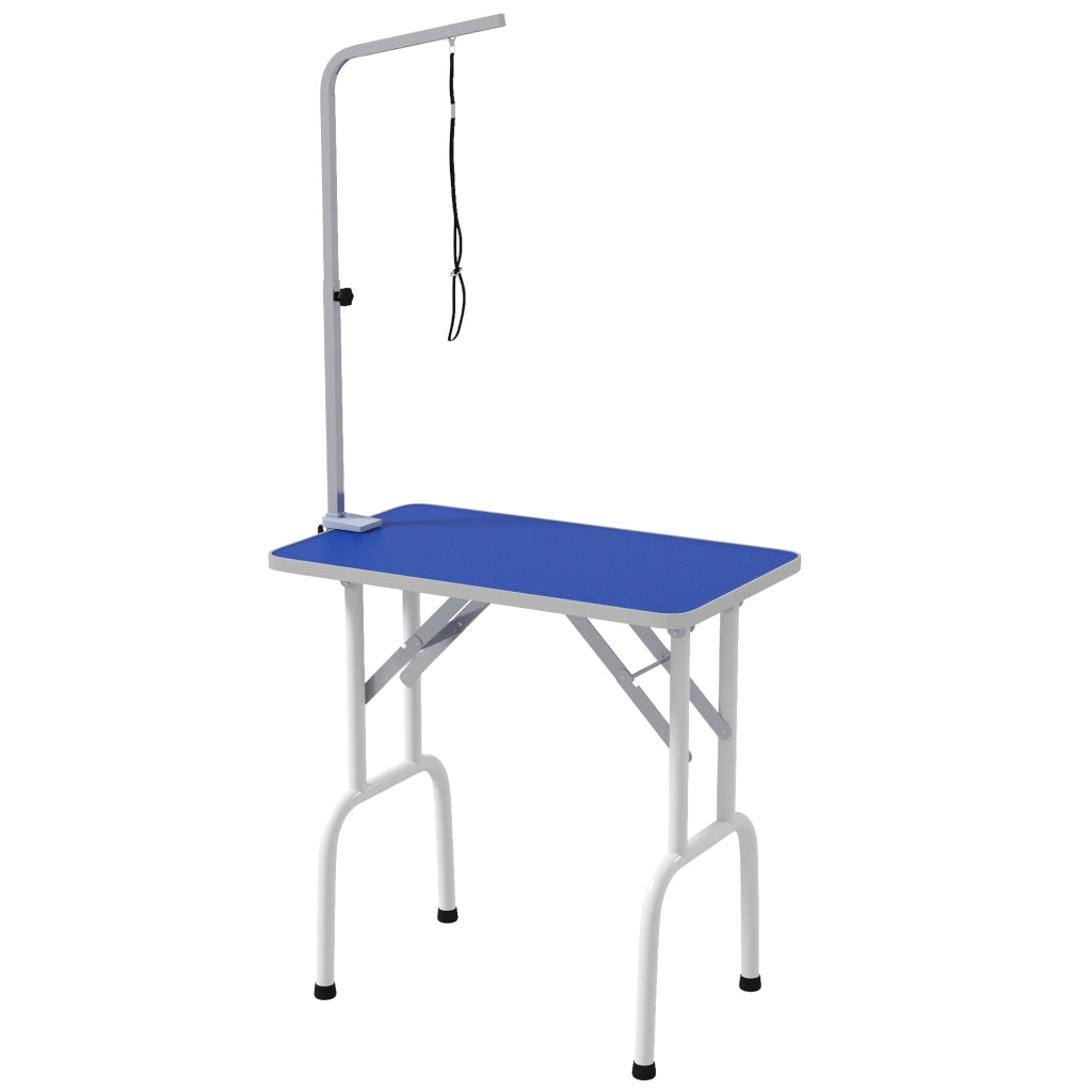 Tavolo pieghevole per toelettatura cani con piano antiscivolo e braccio regolabile ¨C zephmum ¨C 81x48.5x80 cm, blu