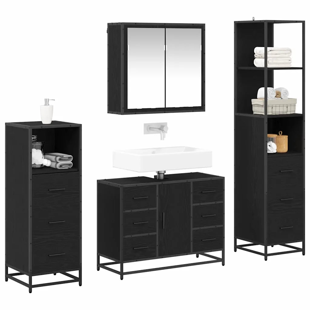 Set di mobili per il bagno 4 pcs Rovere Nero Legno multistrato 3402568