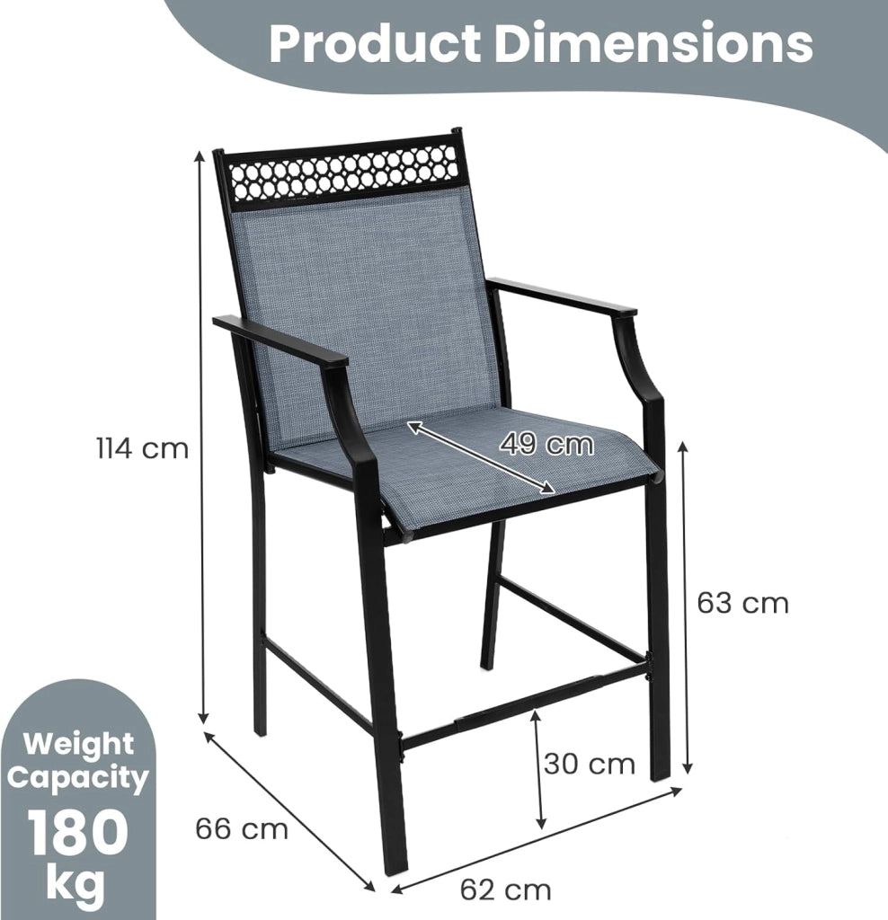 Set di 2 sedie da giardino, sgabello da bar con portata fino a 180 kg, sedie da bistrot con poggiapiedi, per giardino, cortile, patio (blu)