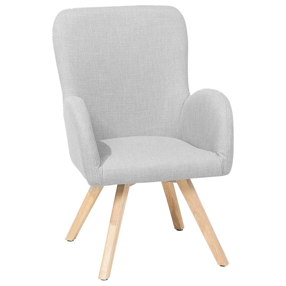 Chaise longue Sedia da club moderna con rivestimento in tessuto grigio con braccioli e gambe in legno