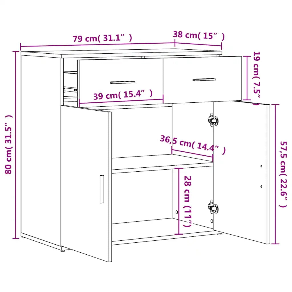 Credenze 2 pz Grigio Sonoma 79x38x80 cm in Legno Multistrato