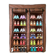 Scarpiera Tessuto per Scarpe con 2 Ante con Cerniera 125x92x28,5cm, 28 paia. Marrone