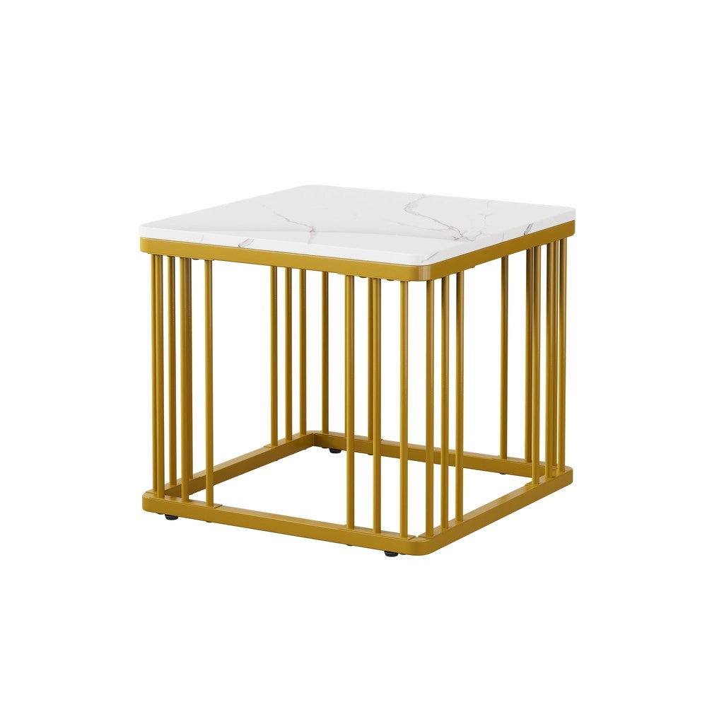 Set 2 Tavolini da Caff¨¨ Effetto Marmo Lucido ¨C MINIMAL ¨C Piano Quadrato, Gambe Dorate, 60x60x45 e 45x45x40