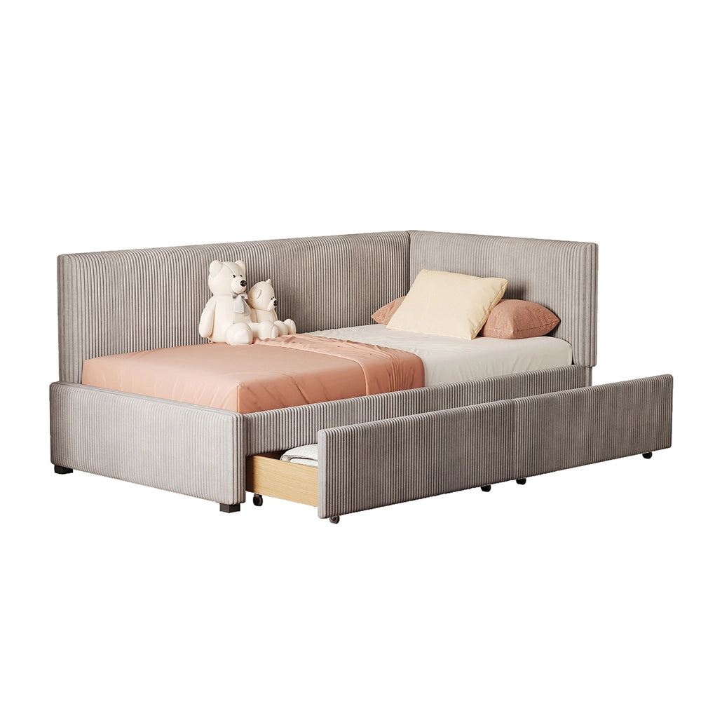 Letto a panca 90x200 cm - Xylo - 2 grandi cassetti, rete a doghe, Grigio