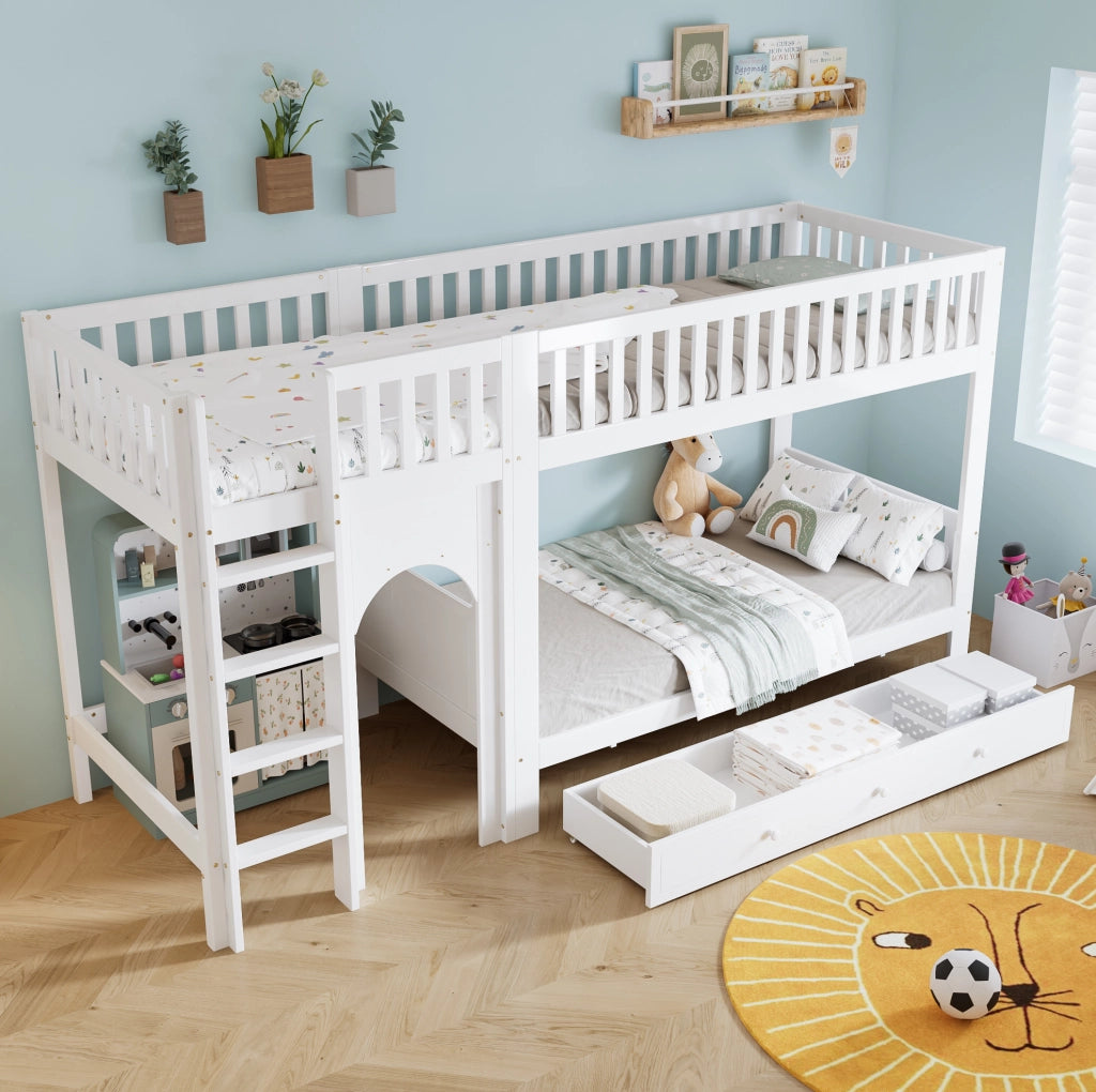 Letto a castello per bambini bianco/naturale 90x200 cm