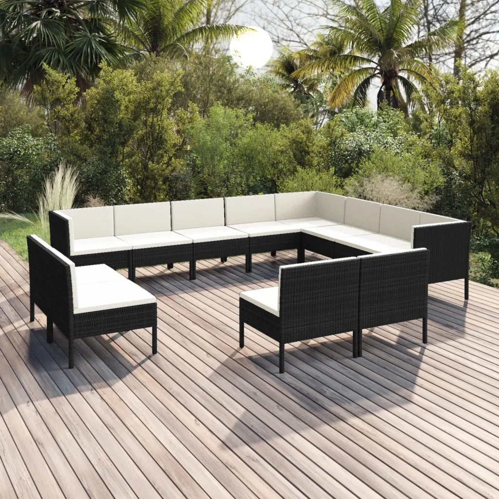 Set Divani da Giardino 11 pz con Cuscini in Polyrattan Nero 3094484