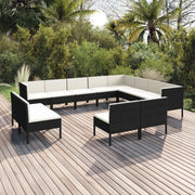 Set Divani da Giardino 11 pz con Cuscini in Polyrattan Nero 3094484