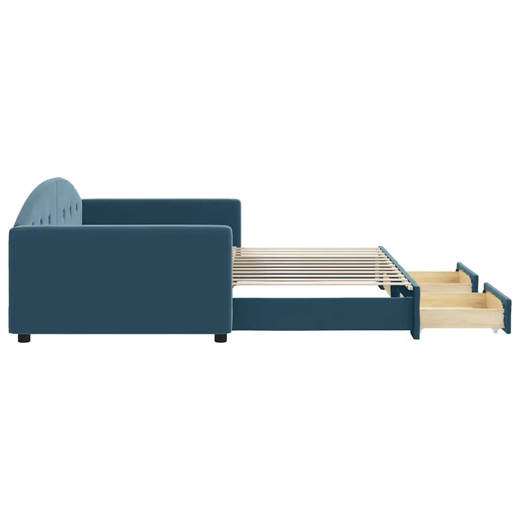 Divano letto | Sof¨¤ letto | Letto singolo Estraibile con Cassetti Blu 100x200 cm in Velluto