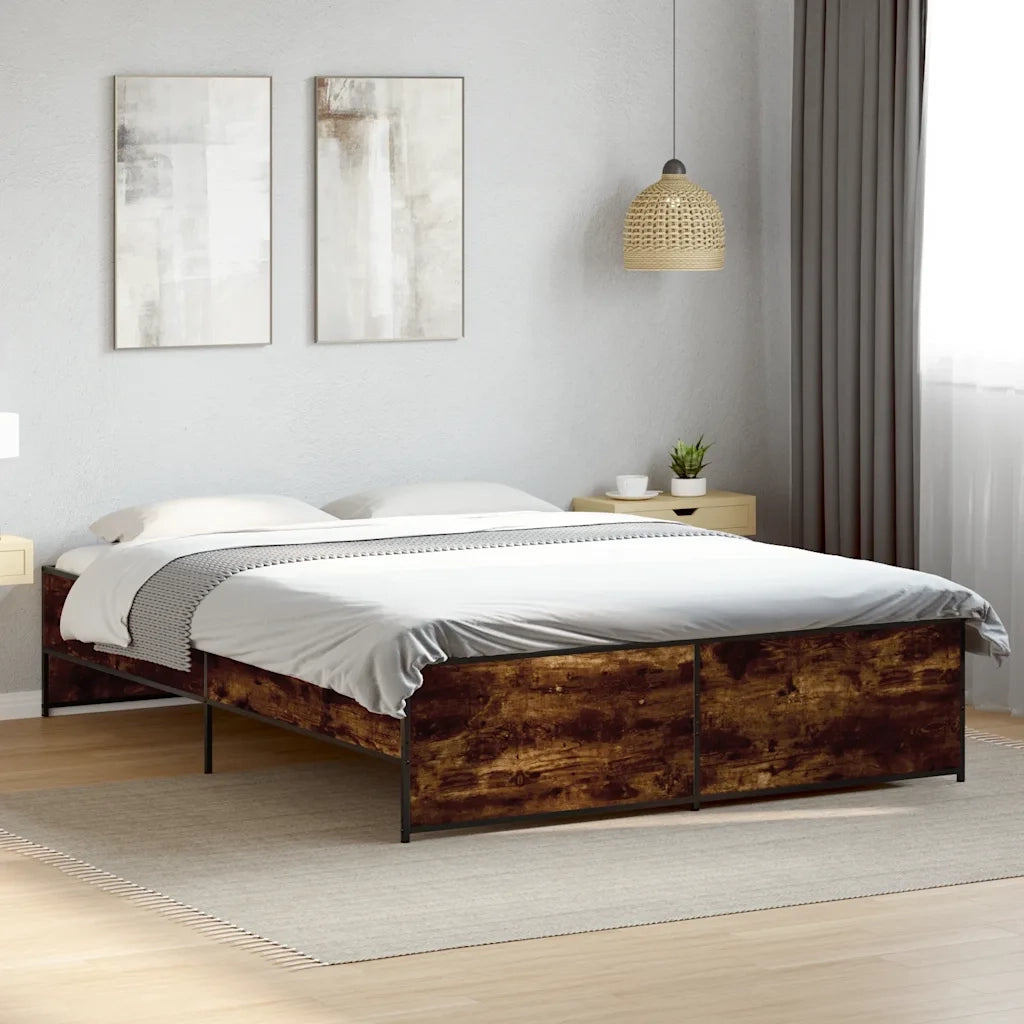 Giroletto-Struttura Letto Rovere Fumo 150x200 cm in Legno Multistrato Metallo 768490