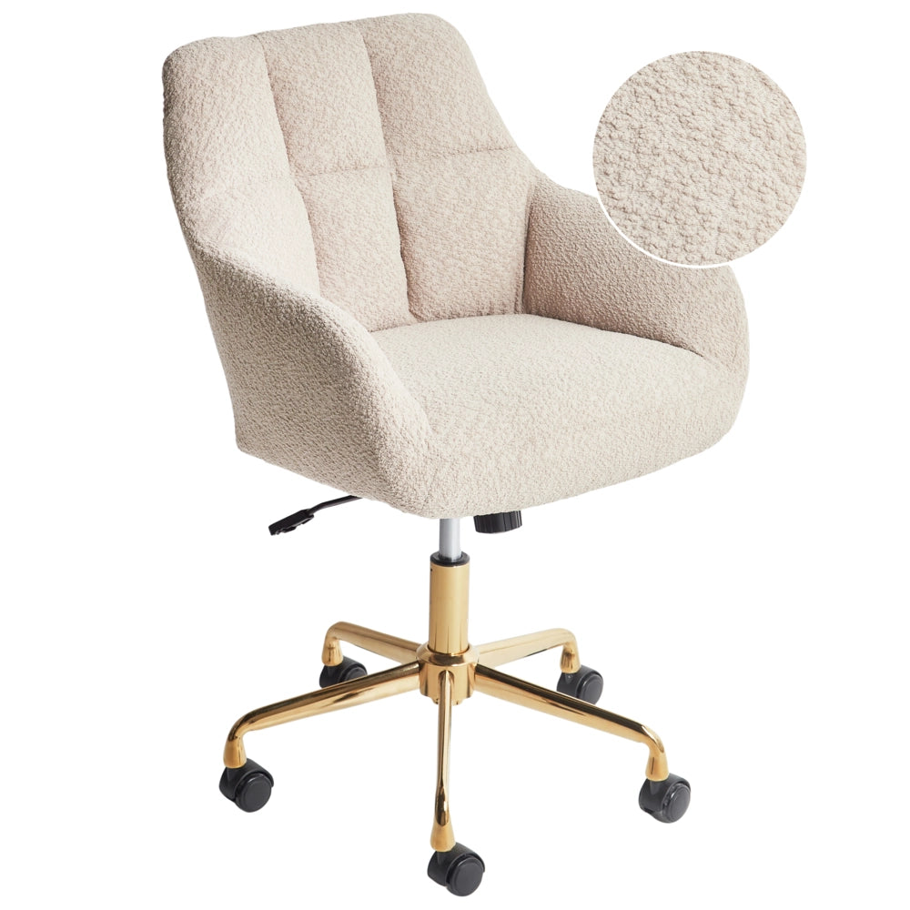 Sedia da ufficio Beige Teddy Poliestere Tessuto Nero Struttura metallica Imbottita Girevole Funzione Regolabile Mobili da Ufficio