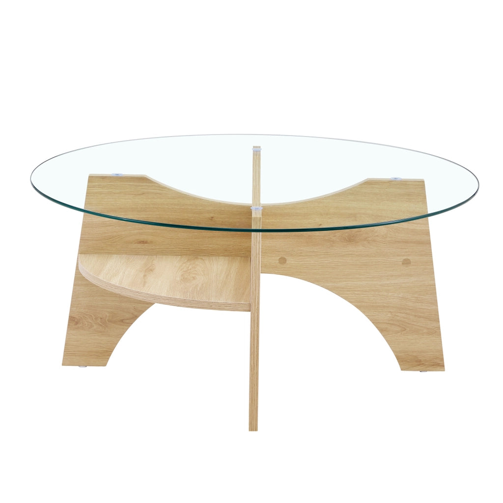 TAVOLINO DA CAFFÈ Rotondo Ø 80 x 36 cm Vetro Trasparente MDF Effetto Legno