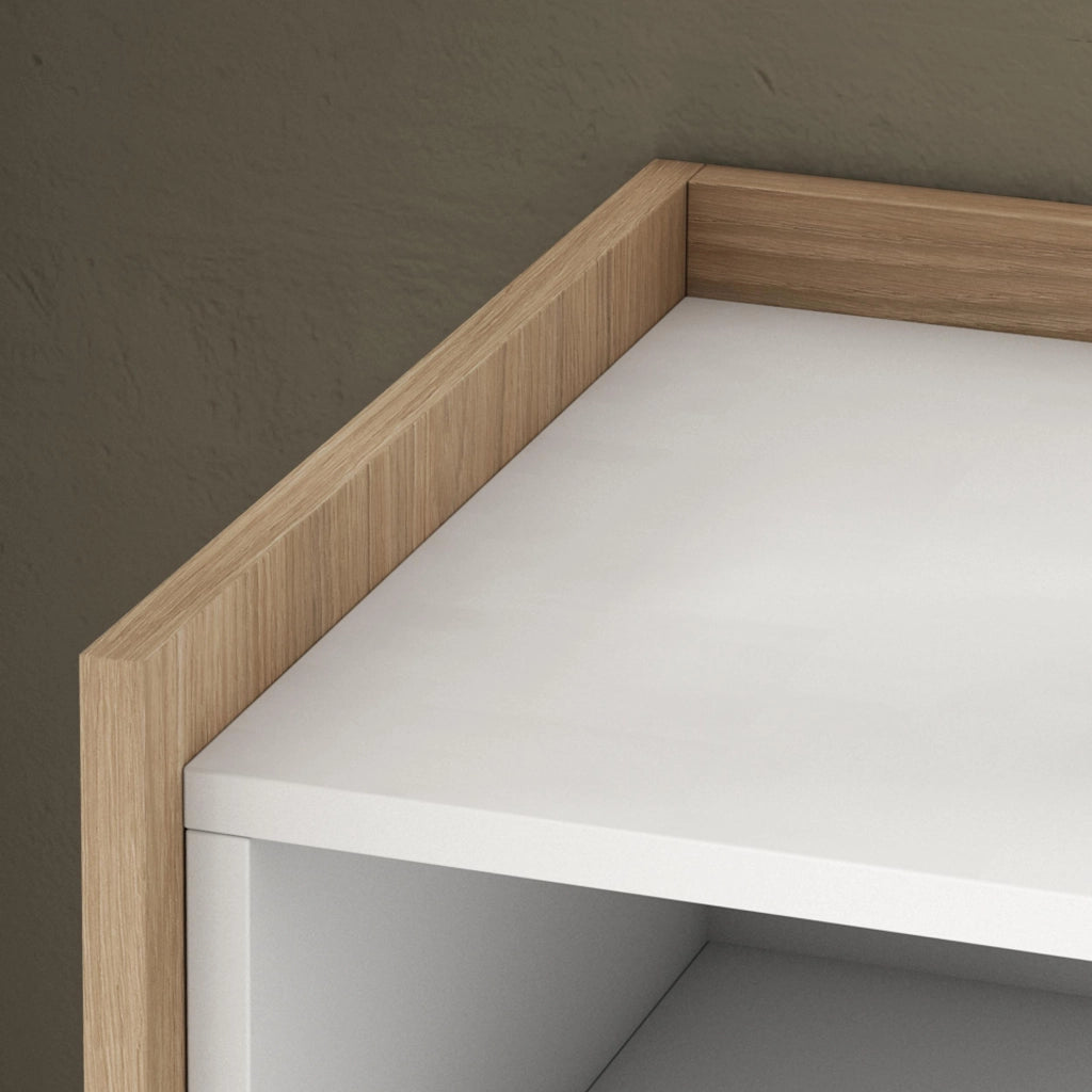 Credenza, Mobile, Cucina, 207x80x37 cm, 4 Porte, Camino elettrico, LED, Bianco e Rovere soft