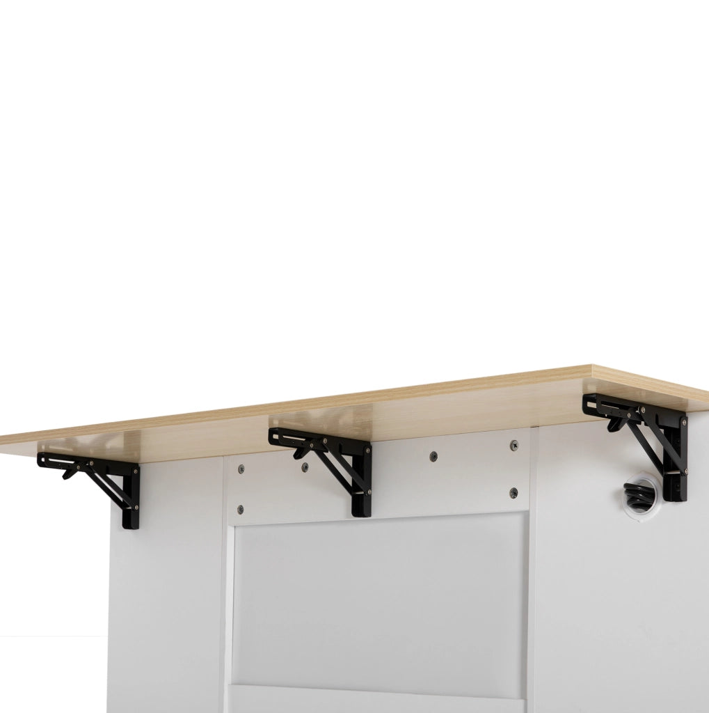 Isola cucina 131.8x40-70x93.3 cm con piano ribaltabile e prese; MDF; bianco naturale