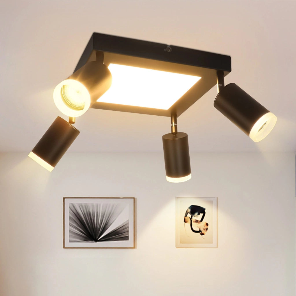 ZMH Faretto da soffitto 4 lampadine GU10 3000k 20W lampada da cucina nera lampada da corridoio girevole bianco caldo