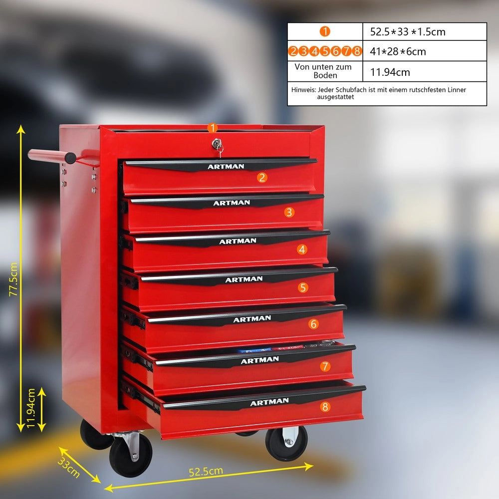 Cassettiera Portautensili su Ruote 7 Cassetti ¨C MINIMAL ¨C Metallo Rosso e Nero